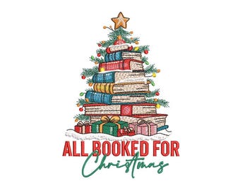 Christmas Books Embroidery Design, Christmas Tree Machine Embroidery Design, 4 sizes, Instant Download