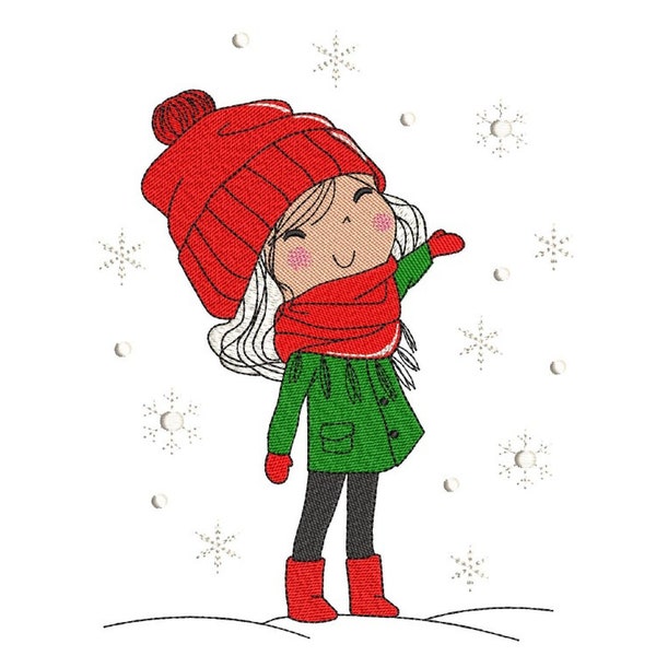 Winter Girl Embroidery Design, 4 sizes, Instant Download