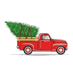 Christmas Truck Embroidery Design, Christmas Tree Embroidery File, 5 sizes, Instant Download
