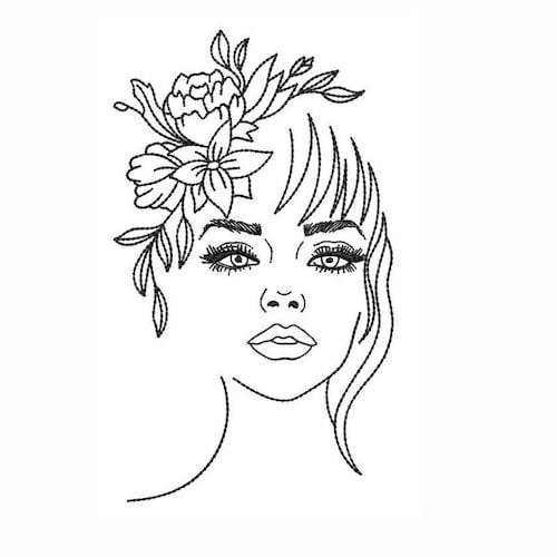 Face Line Art Embroidery Design, One Line Embroidery Design
