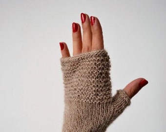 Beige wool gloves, Brown half finger gloves