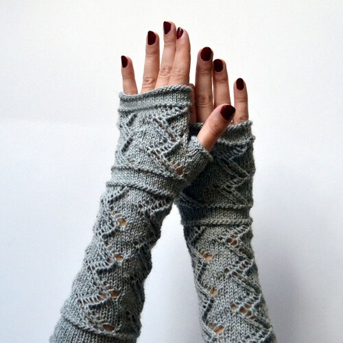 Long Gray Wool Arm Warmers Hand Knit Gray Fingerless Gloves Etsy