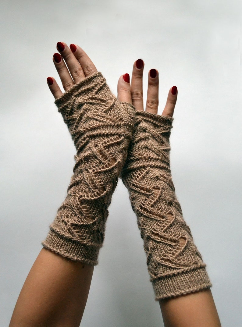 Brown Long Merino Wool Fingerless Gloves for Woman Etsy
