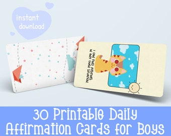 Positive Affirmation Cards for Boys, Printable Daily Affirmation Cards, Motivational Affirmation Card Deck, Affirmation Printable Cards