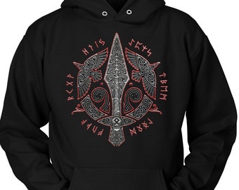 Viking Apparel, Viking Warrior, "Spear of Odin" Unisex Hoodie, Viking Gift, Viking Art, Viking Design, Viking Print