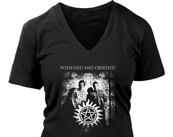 Possessed and Obsessed Vneck, Supernatural Vneck, Womens Vneck, Supernatural Apparel, Supernatural Art, Supernatural Print, Supernatural Fan