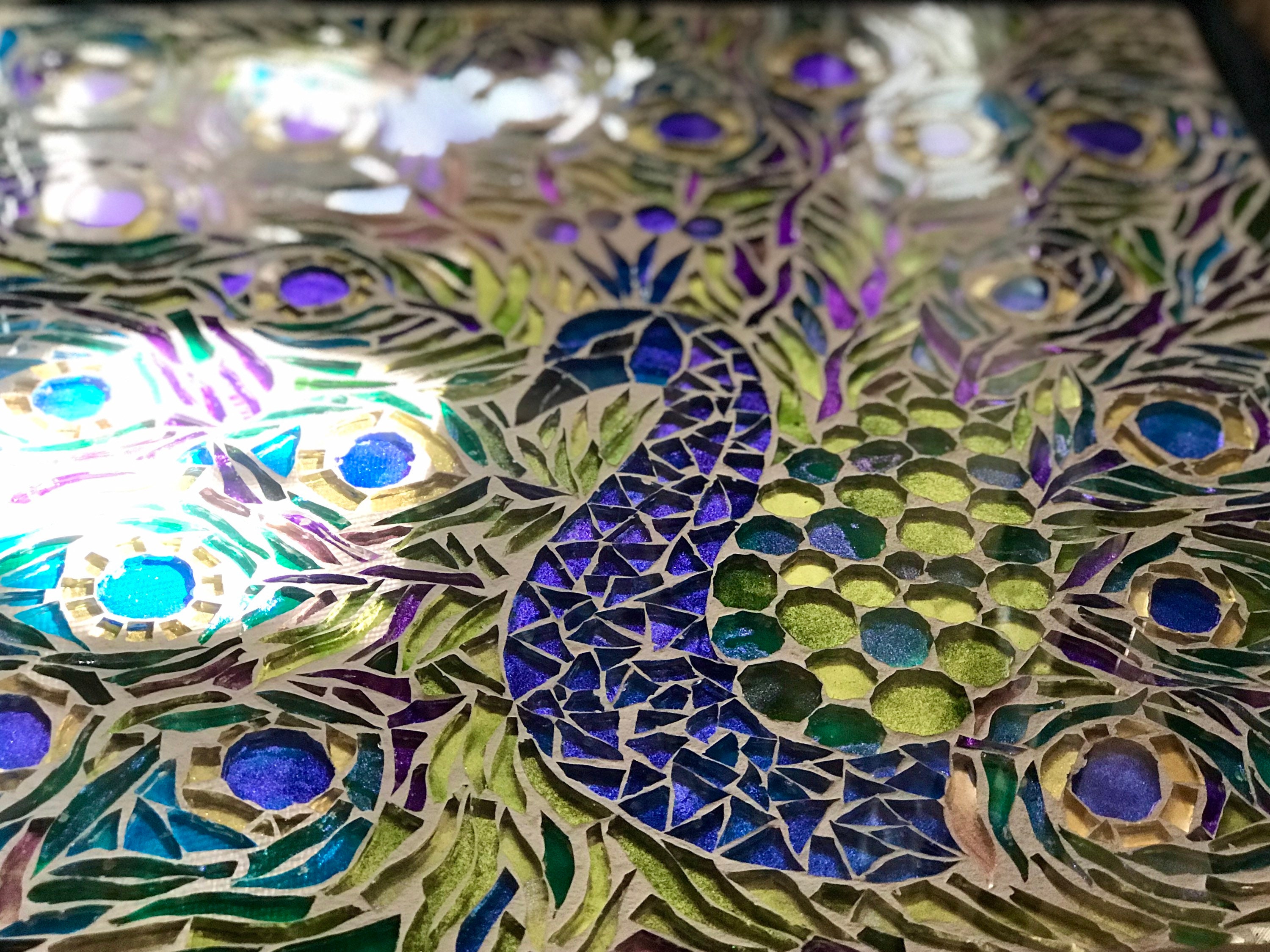 Royal green peacock mosaic wall art glass mosaic wall art Etsy