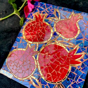 Pomegranates glass mosaic wall hanging, fruit mosaic, kitchen mosaic image 3