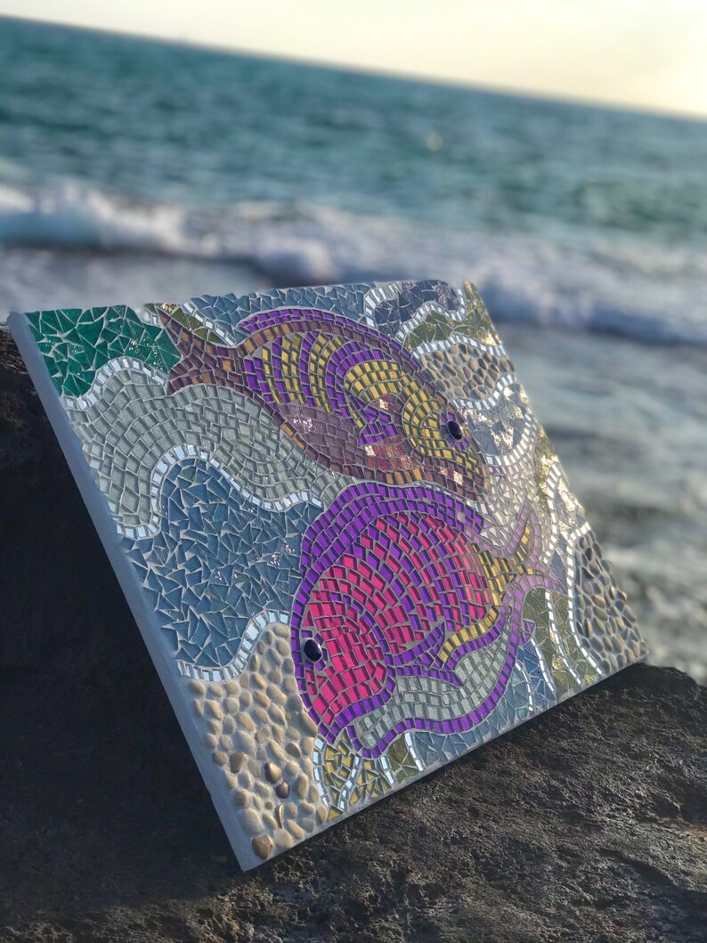 Fish glass mosaic wall art coastal mosaic mosaic panel Etsy