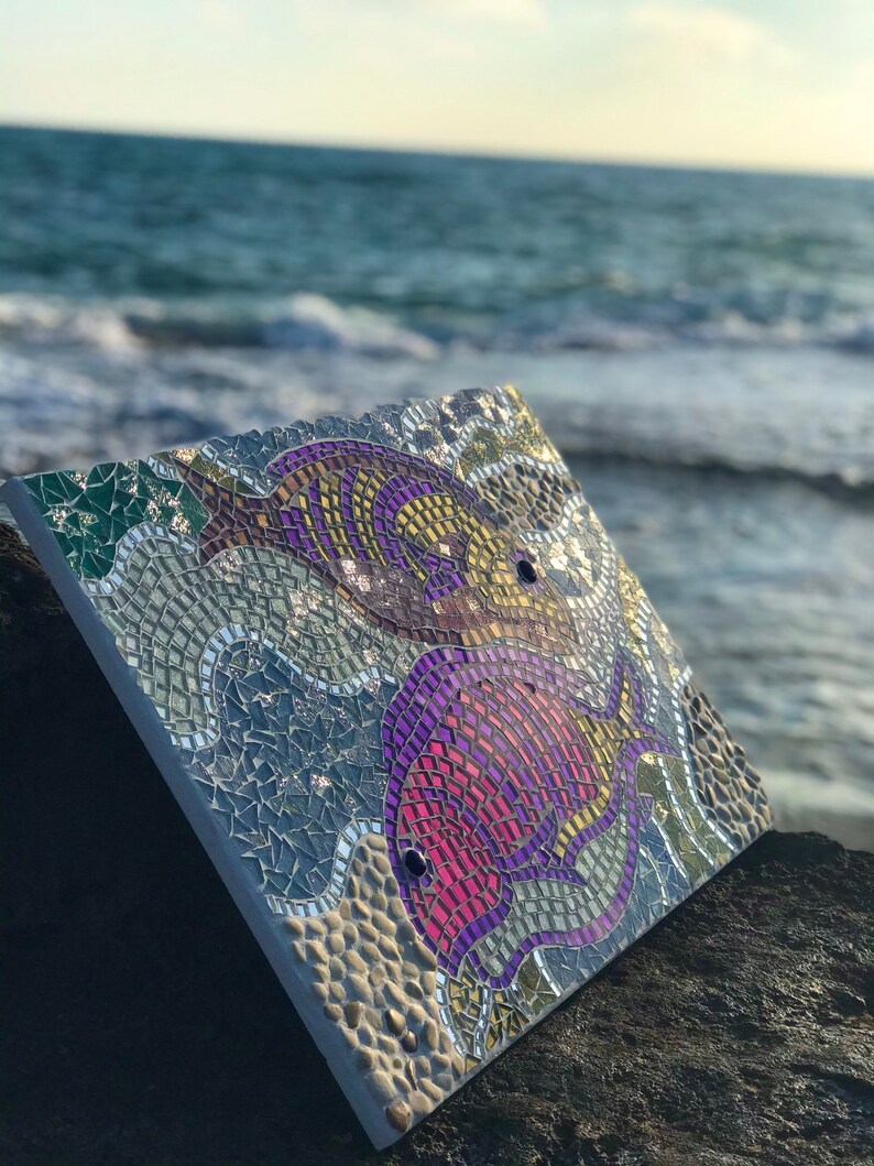 Fish glass mosaic wall art coastal mosaic mosaic panel Etsy