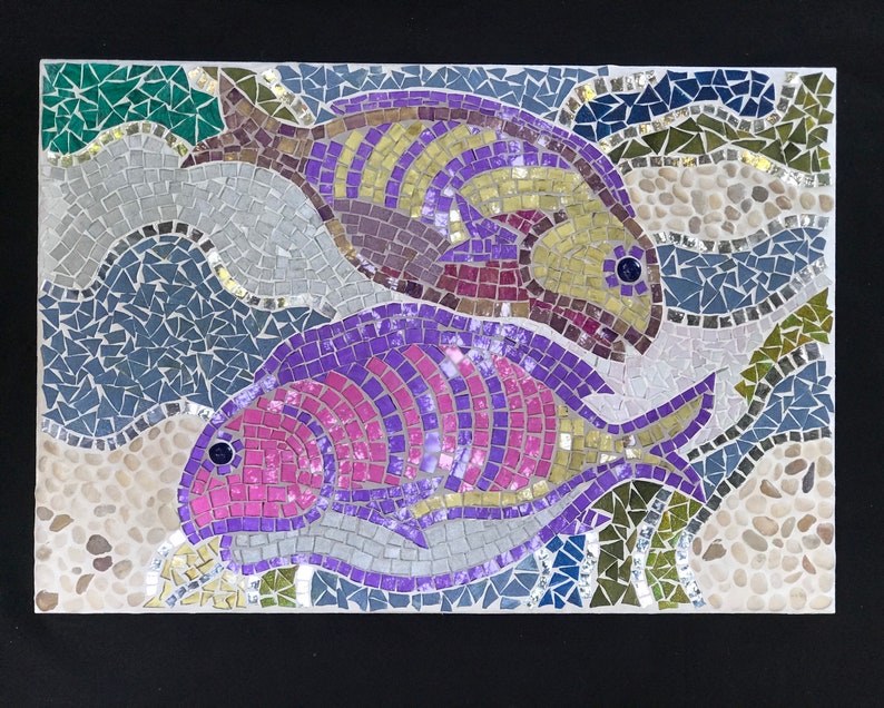 Fish Glass Mosaic Wall Art Coastal Mosaic Mosaic Panel Etsy Hong Kong