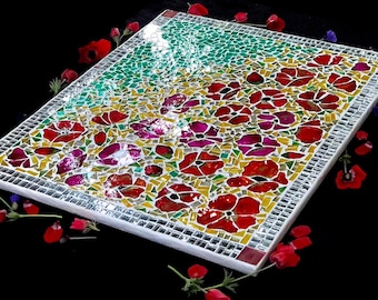 Poppies and Anemones abstract glass mosaic