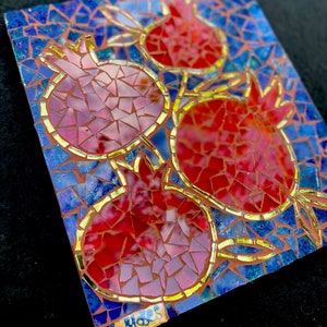 Pomegranates glass mosaic wall hanging, fruit mosaic, kitchen mosaic image 2