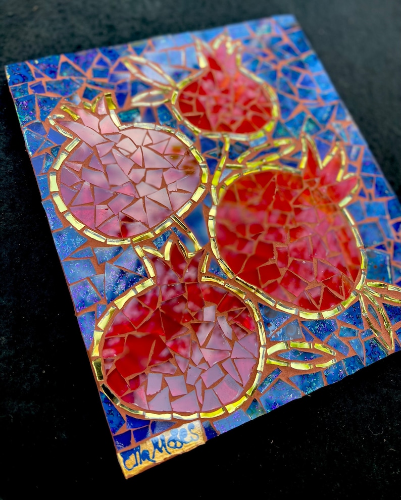 Pomegranates glass mosaic wall hanging, fruit mosaic, kitchen mosaic image 2
