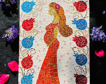 Pregnant woman with pomegranates glass mosaic