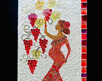Pregnant woman with the grapes glass mosaic, grapes mosaic, home decor mosaic, glass mosaic, garden mosaic, wedding gift, motherhood