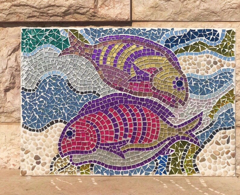 Fish glass mosaic wall art coastal mosaic mosaic panel Etsy