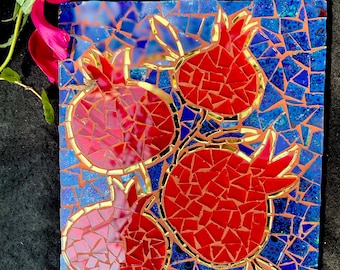 Pomegranates glass mosaic wall hanging, fruit mosaic, kitchen mosaic