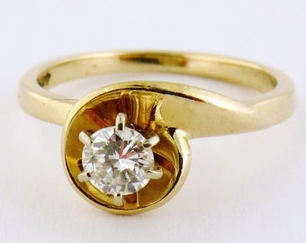 Vintage 14K Yellow Gold & 0.25ct Solitaire Diamond Engagement | Stacking Ring | Diamond Ring | Pinky Ring