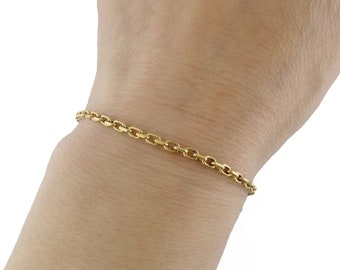 Vintage 14K Yellow Gold 7" Biker Beveled Link Chain Bracelet