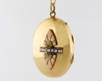 Antique Victorian 14K Yellow Gold & Seed Pearl Locket Pendant | Victorian Jewelry | 10.2 grams