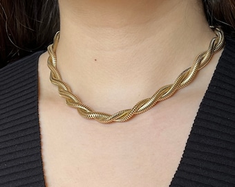 Vintage Retro 14K Yellow Gold & Ruby 17" Twisted Double Strand Snake Chain Necklace | Gaspiple Chain Necklace | 85.2 grams