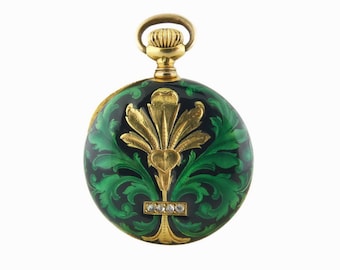 Antique Victorian 18K Gold Enamel Pendant Watch