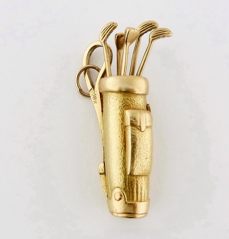 Vintage 18K Yellow Gold Golf Bag With Clubs Charm or Pendant 18k Gold
