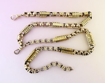 Victorian 9K Gold Albert Watch Chain | Ornate Fancy Link, 24.25"
