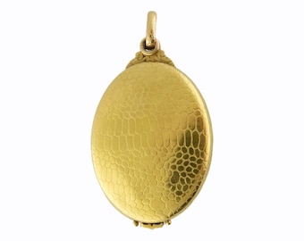Colgante compacto con medallón deslizante de espejo extragrande con patrón de serpiente grabado en oro amarillo francés antiguo de 18 quilates