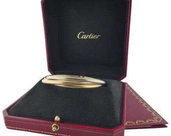 Estate Cartier 18K Tri-Color Gold Trinity Bangle Bracelet with Box & Certificate | 61.6 grams