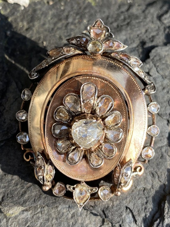 Antique Victorian French 18K Rose Gold, Silver an… - image 2