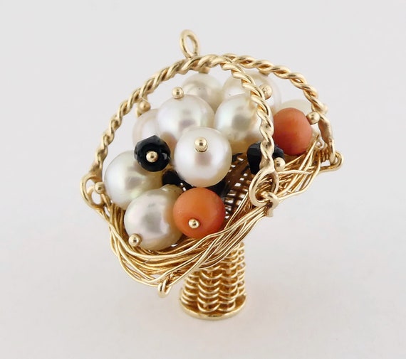 ww vintage 14k gold cultured pearl and diamond pendant