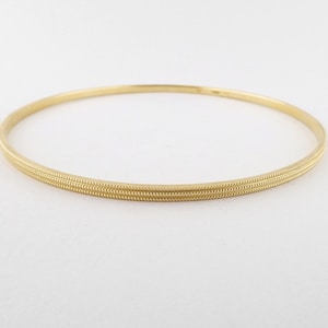 Estate Solid 14K Yellow Gold Etched Engraved Textured Stacking 8&quot; Bangle Bracelet | 7g