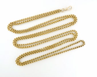 Antique Victorian 14K Yellow Gold 61" Long Guard Chain with Dog Clip Necklace | 29.6 grams