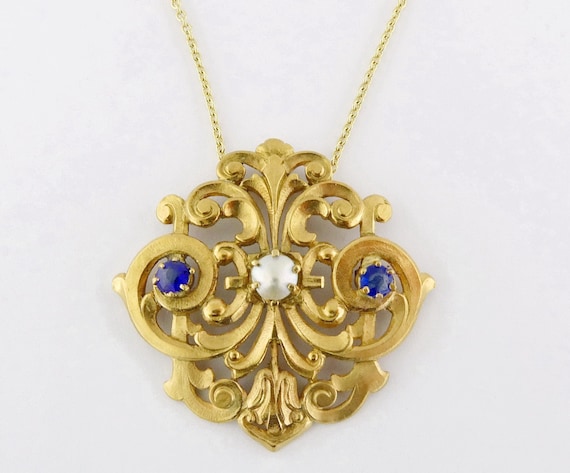 Antique French Art Nouveau 18K Yellow Gold Scroll… - image 2