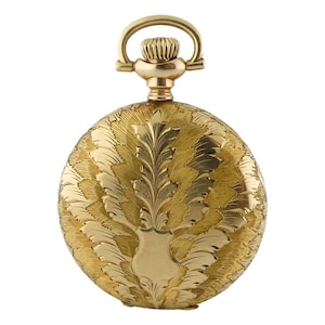 Antique Elgin 14K Yellow Gold Engraved Leaf Motif Ornate Hunters Case Pendant Watch  | Watch for Necklace | Antique Gold Pocket Watch