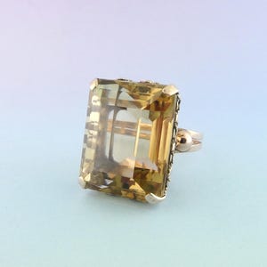 Retro Vintage 14K Rosy Yellow Gold & 31.93ct Rectangular Citrine Ornate Cocktail Ring | Citrine Statement Ring | November Birthstone