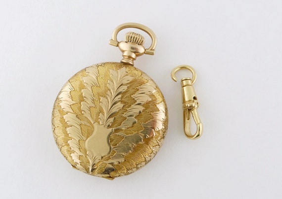 Antique Elgin 14K Yellow Gold Engraved Leaf Motif… - image 10