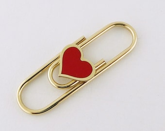 Italian 14K Yellow Gold Red Heart Paperclip Charm Holder or Chain Extender