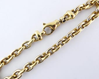 Estate Italian 18K Yellow and White Gold Oval Link Unisex Bracelet | 28.2 grams