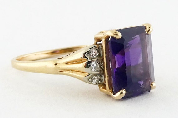 Vintage 14K Yellow Gold, Amethyst & Diamond Cockta