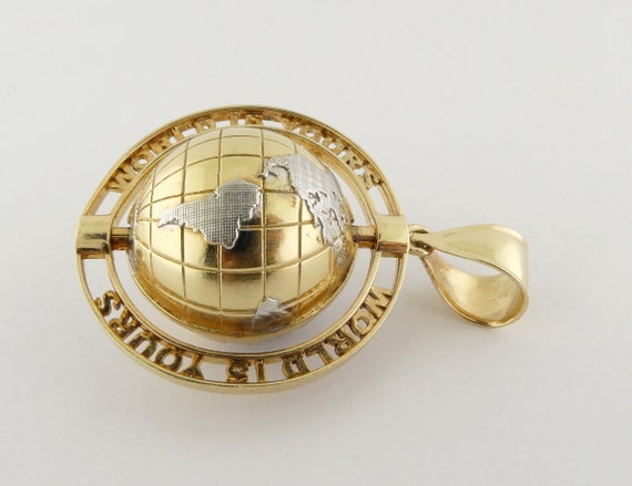 Vintage 14K Yellow & White Gold "World is Yours" … - image 2