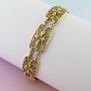 Antique French Victorian/Art Nouveau 18K Yellow Gold Decorative Ornate Filigree Links Bracelet | 29.2 grams