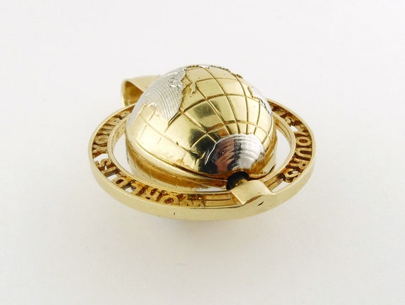 Vintage 14K Yellow & White Gold "World is Yours" … - image 3