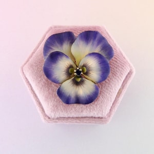 Antique Victorian/Art Nouveau Krementz 14K Gold, Iridescent Enamel and Sapphire Pansy Brooch or Pendant