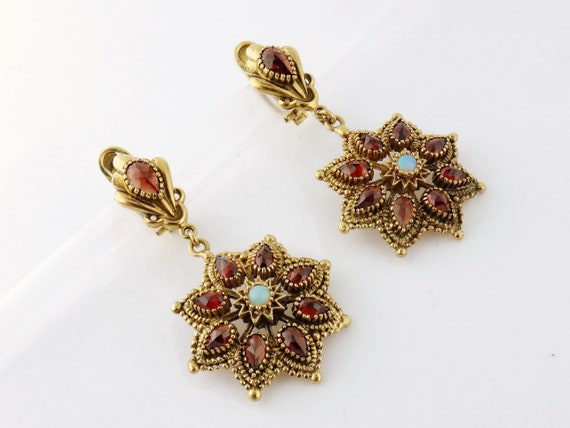 Vintage 18K Yellow Gold, Rose-cut Garnet and Opal… - image 5