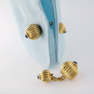 Vintage Cartier "Pasha" 18K Yellow Gold & Cabochon Sapphire Double-Sided Cufflinks, c. 1991