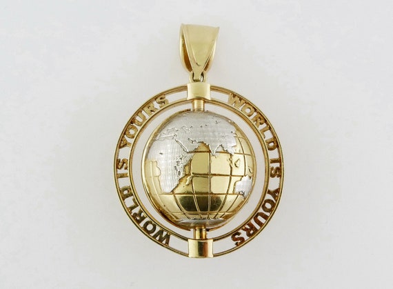 Vintage 14K Yellow & White Gold "World is Yours" … - image 1