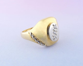 Vintage Estate Italian 18K Two-Tone Gold & Diamond Signet Style Ring | 7.1 grams